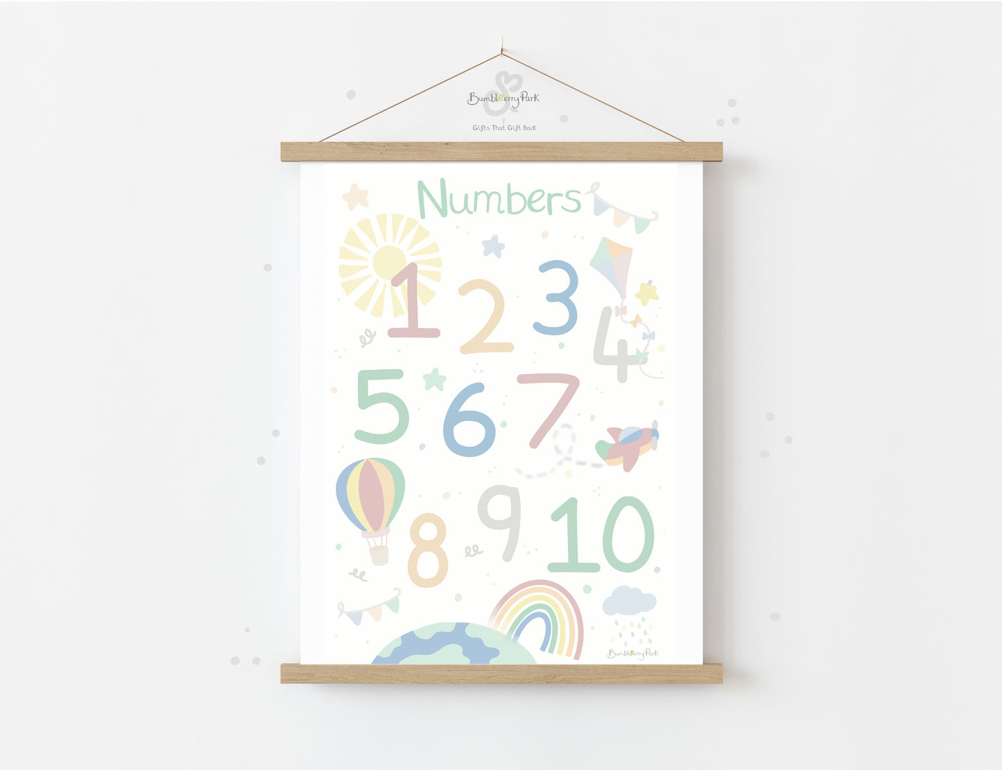 numbers 1-10 nursery poster in bright rainbow colours