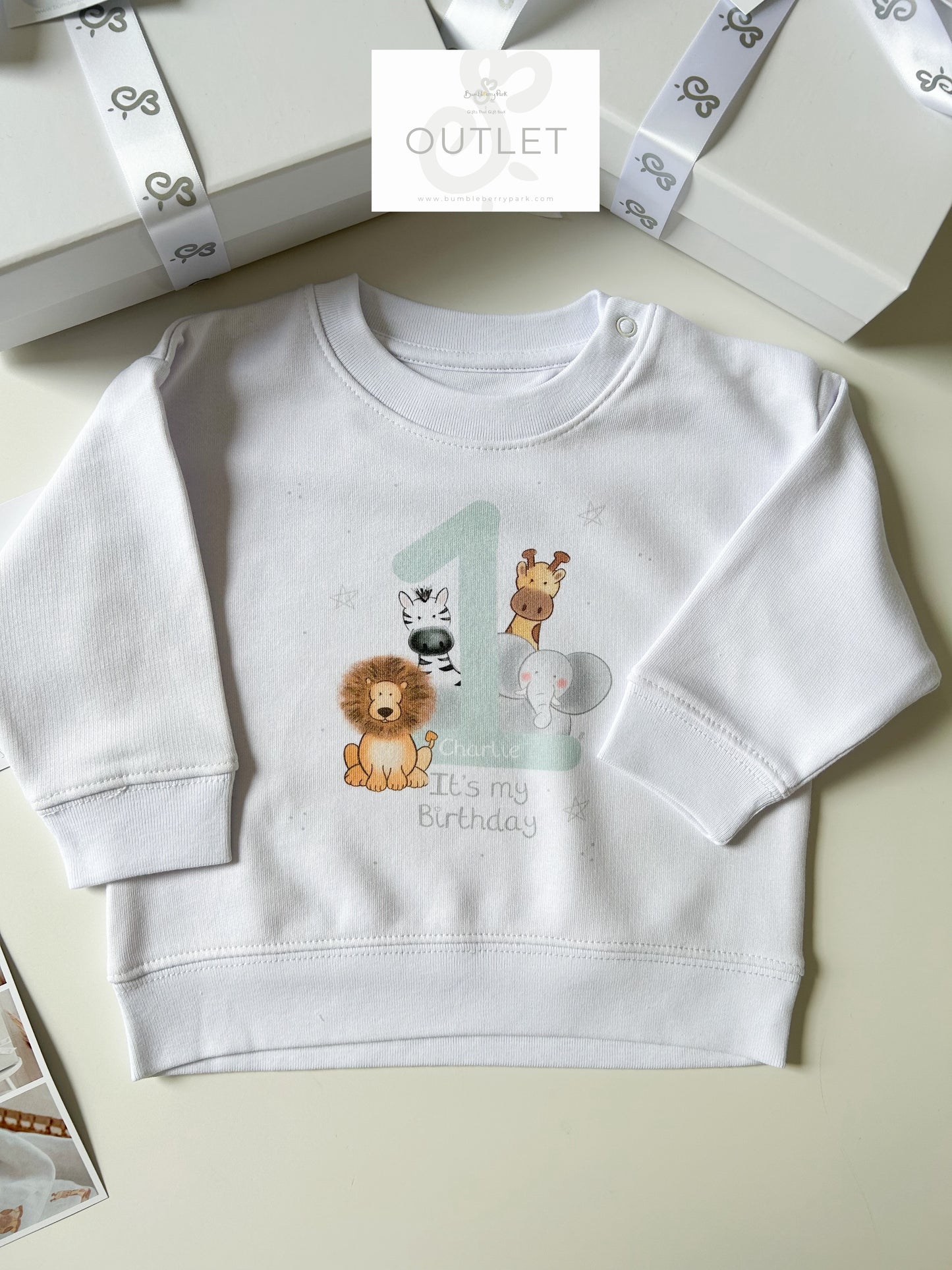 OUTLET "Charlie" 1st Birthday Safari Sweatshirt - 12-18m