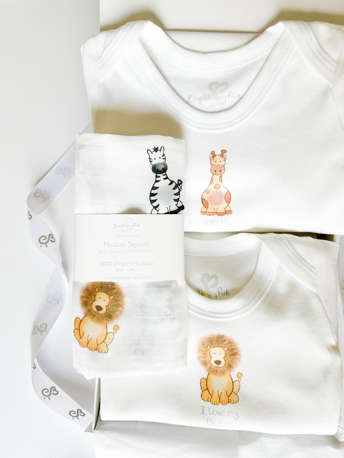 set of 2 baby bodysuits personalised with i love my mummy and i love my daddy slogans