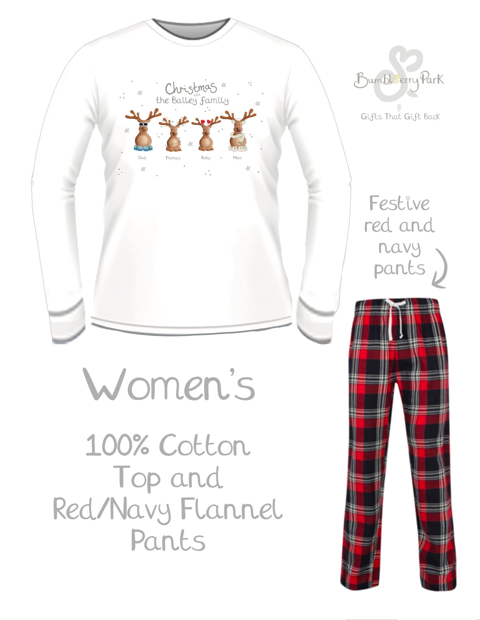 women's family matching reindeer pyjama design mock up 