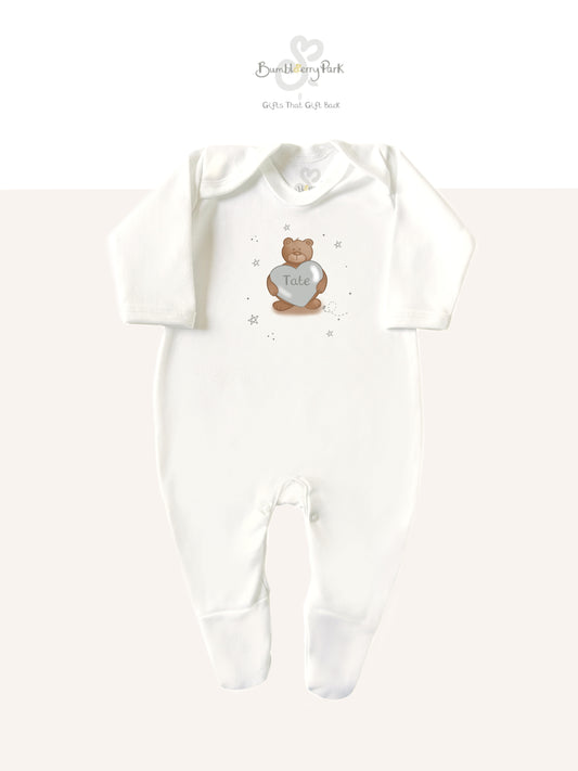 Baby Sleepsuit - Bumbleberry Bear Heart - Personalise me