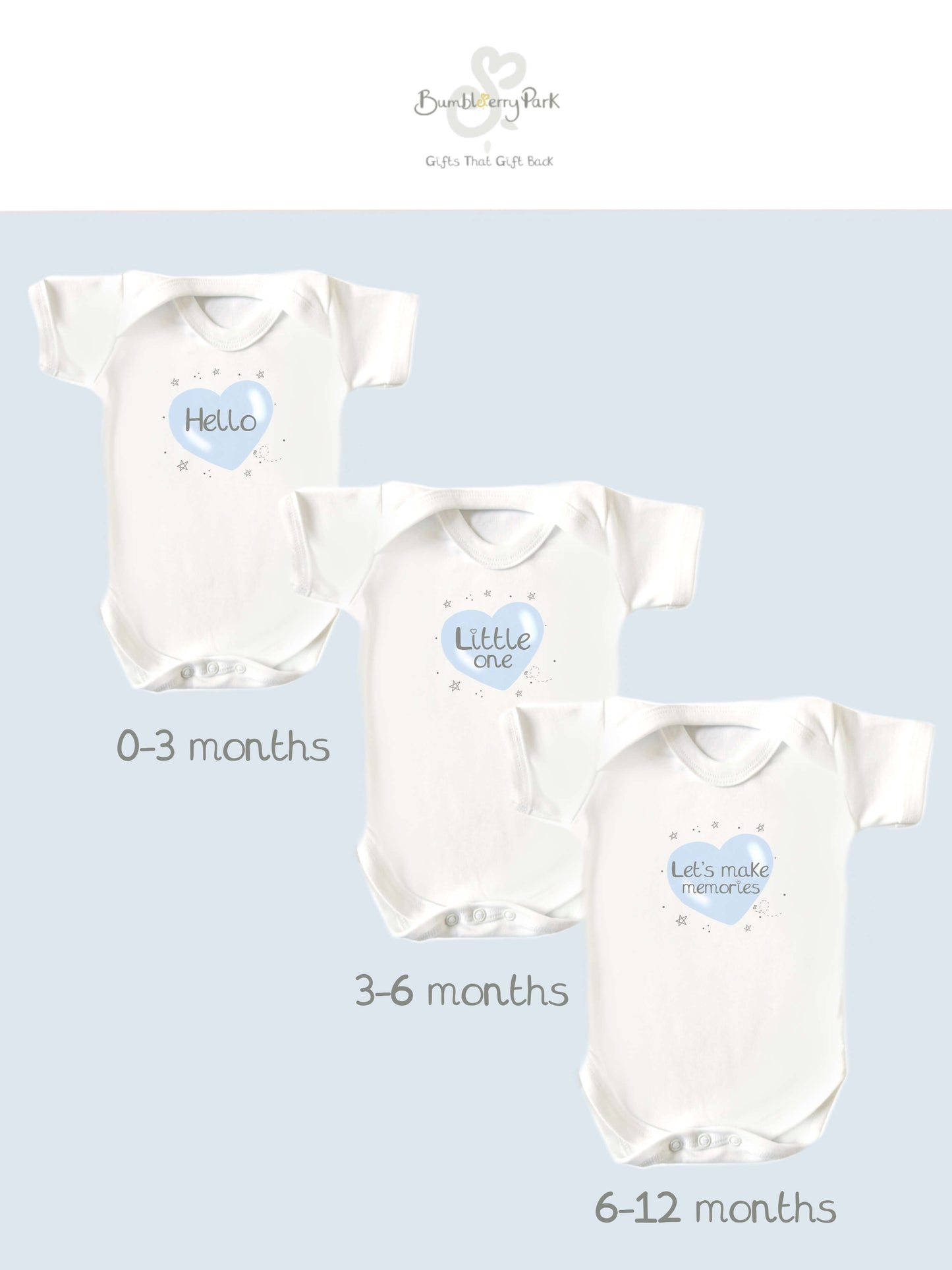 My First Year - Blue Hearts - Set of 3 Mixed Size Baby Bodysuit Gift Set - Personalise me