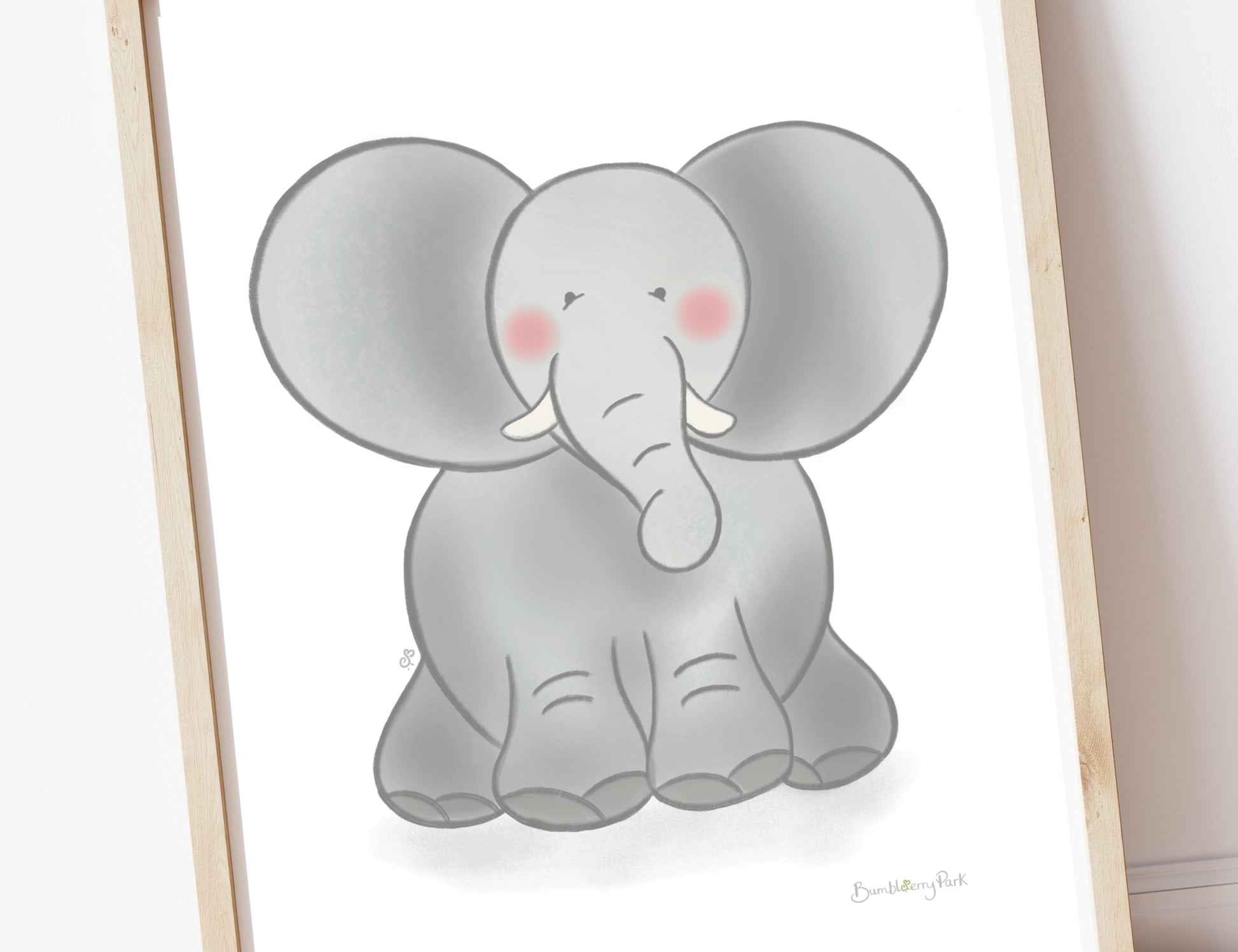 close up of a grey safari elephant with pink cheeks