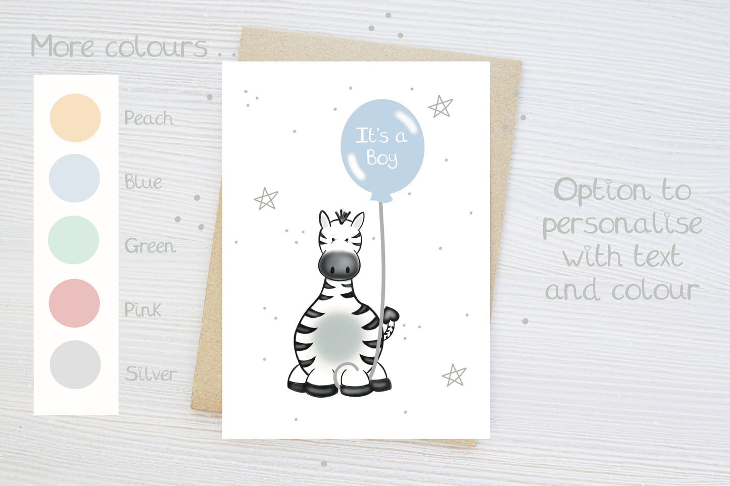 colour chart to select colour options for personalised new baby card for girl boy with custom text