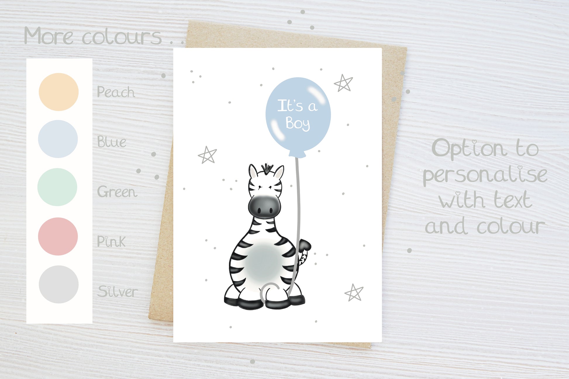 colour chart to select colour options for personalised new baby card for girl boy with custom text