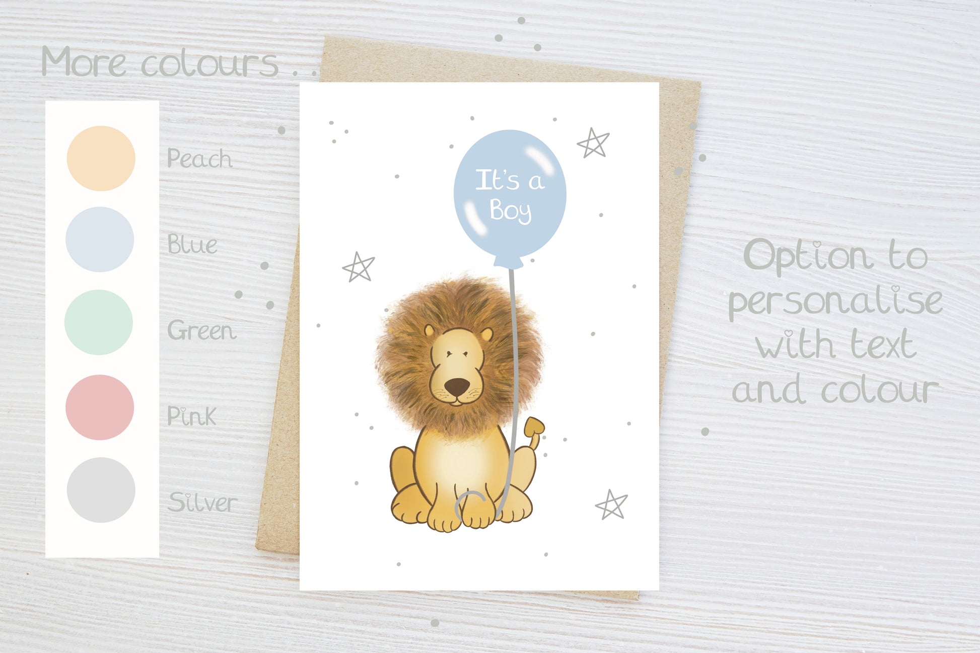 colour chart to select colour options for personalised new baby card for girl boy with custom text