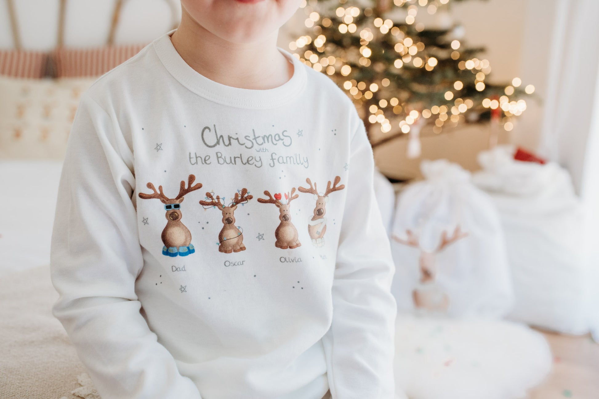 close up on family personalised pyjamas