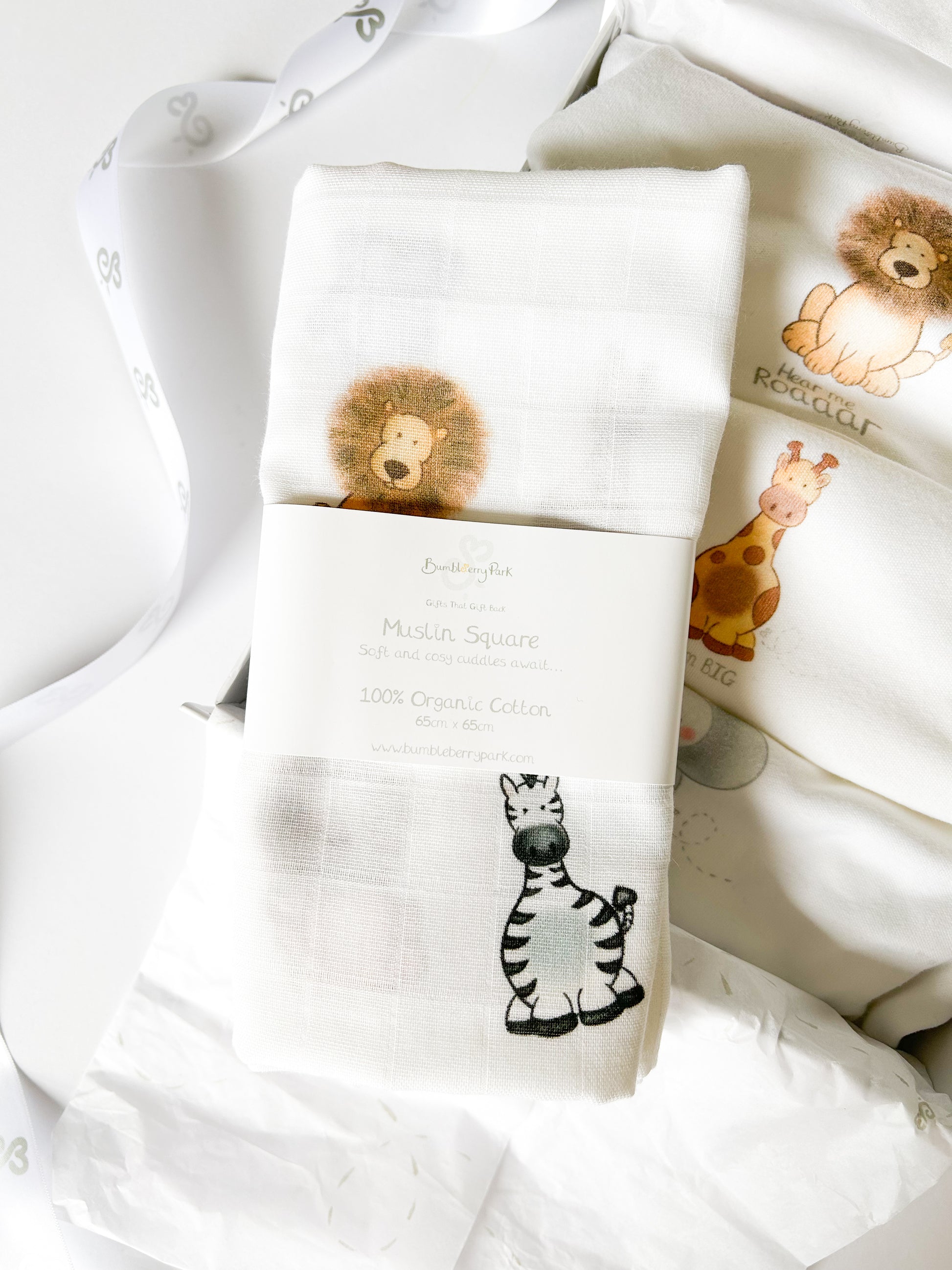 safari animal print new baby muslin cloth with a belly band wrap