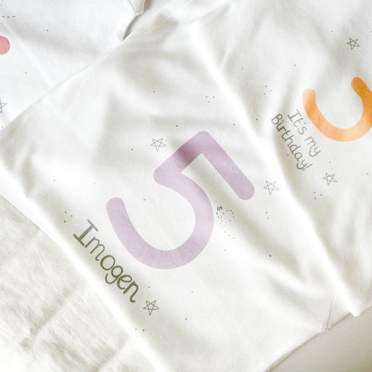 5th birthday girl's t-shirt with personalised name design