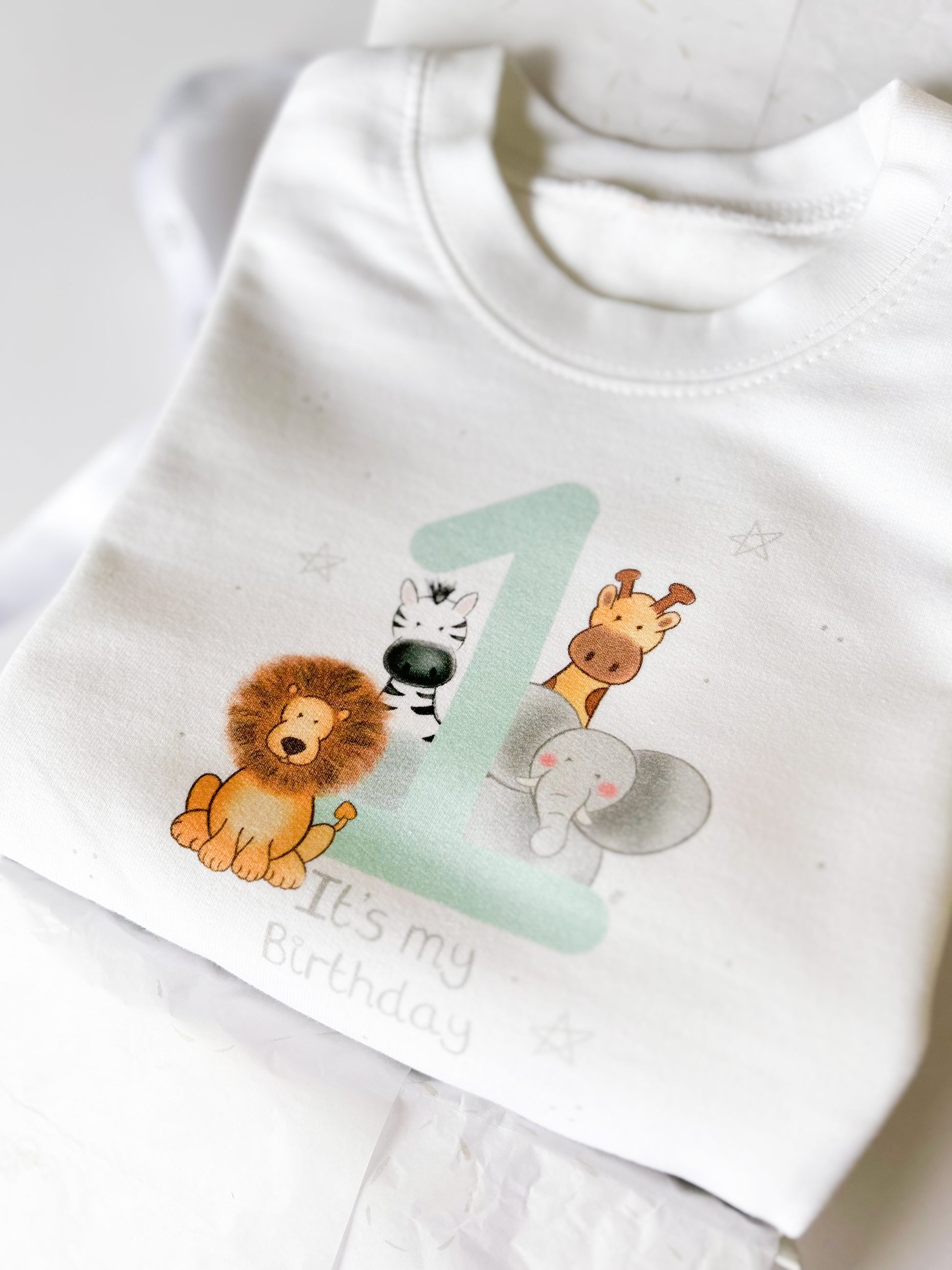 1st birthday keepsake sweatshirt for birthday party gift with safari animal print design