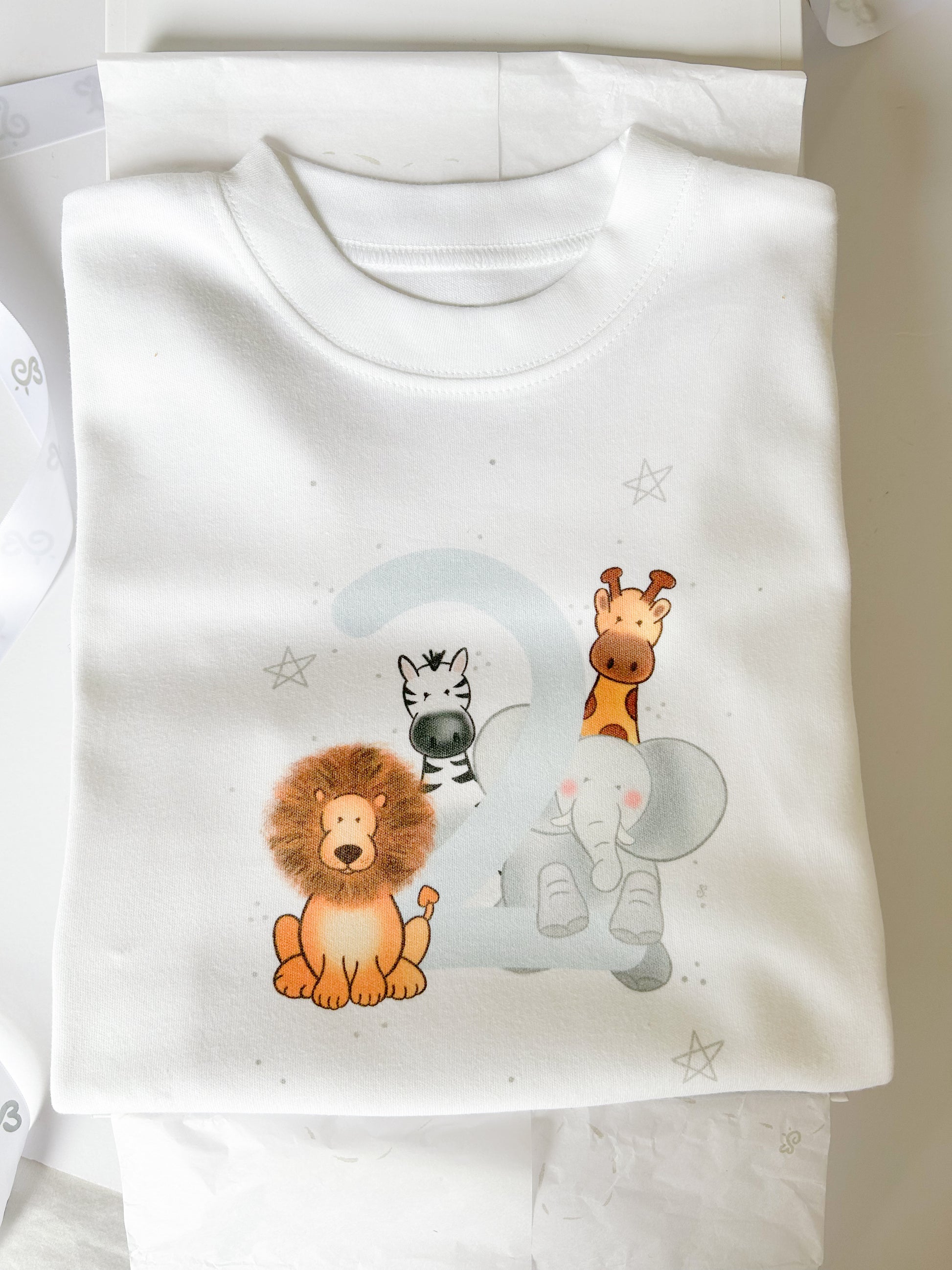 soft white 2nd birthday party t-shirt with cute animal print