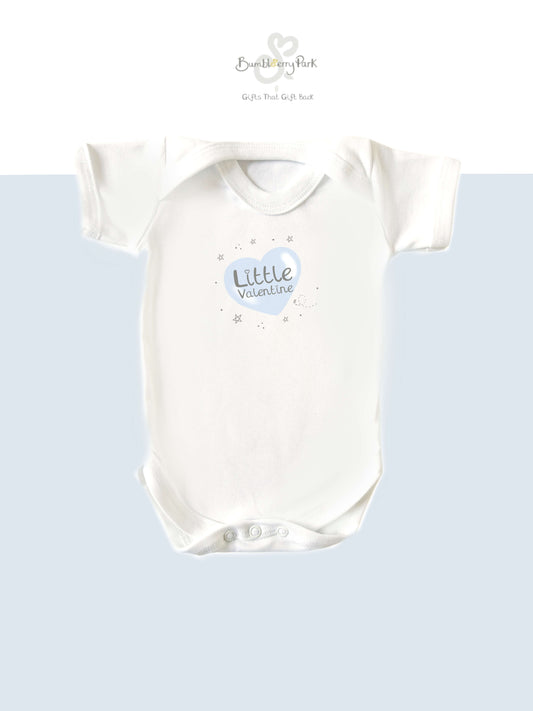 personalised little valentine blue heart baby boy bodysuit