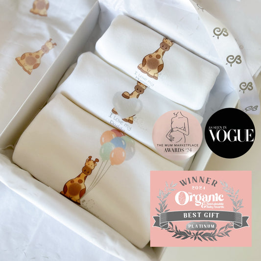 My First Year - Giraffe Party Balloons - Set of 3 Mixed Size Bodysuit Gift Set - Personalise me