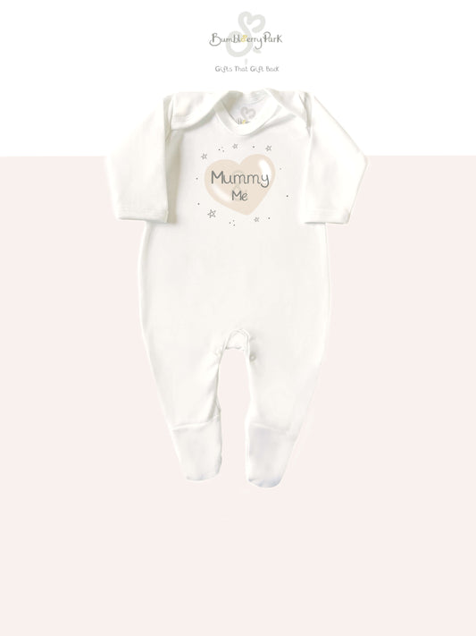 mummy and me printed organic white babygrow