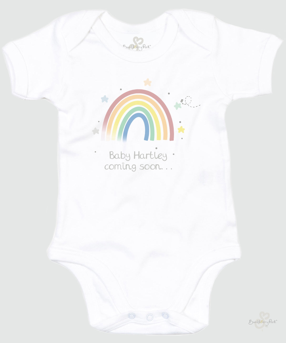 personalised baby bodysuit with baby name coming soon for baby shower gift