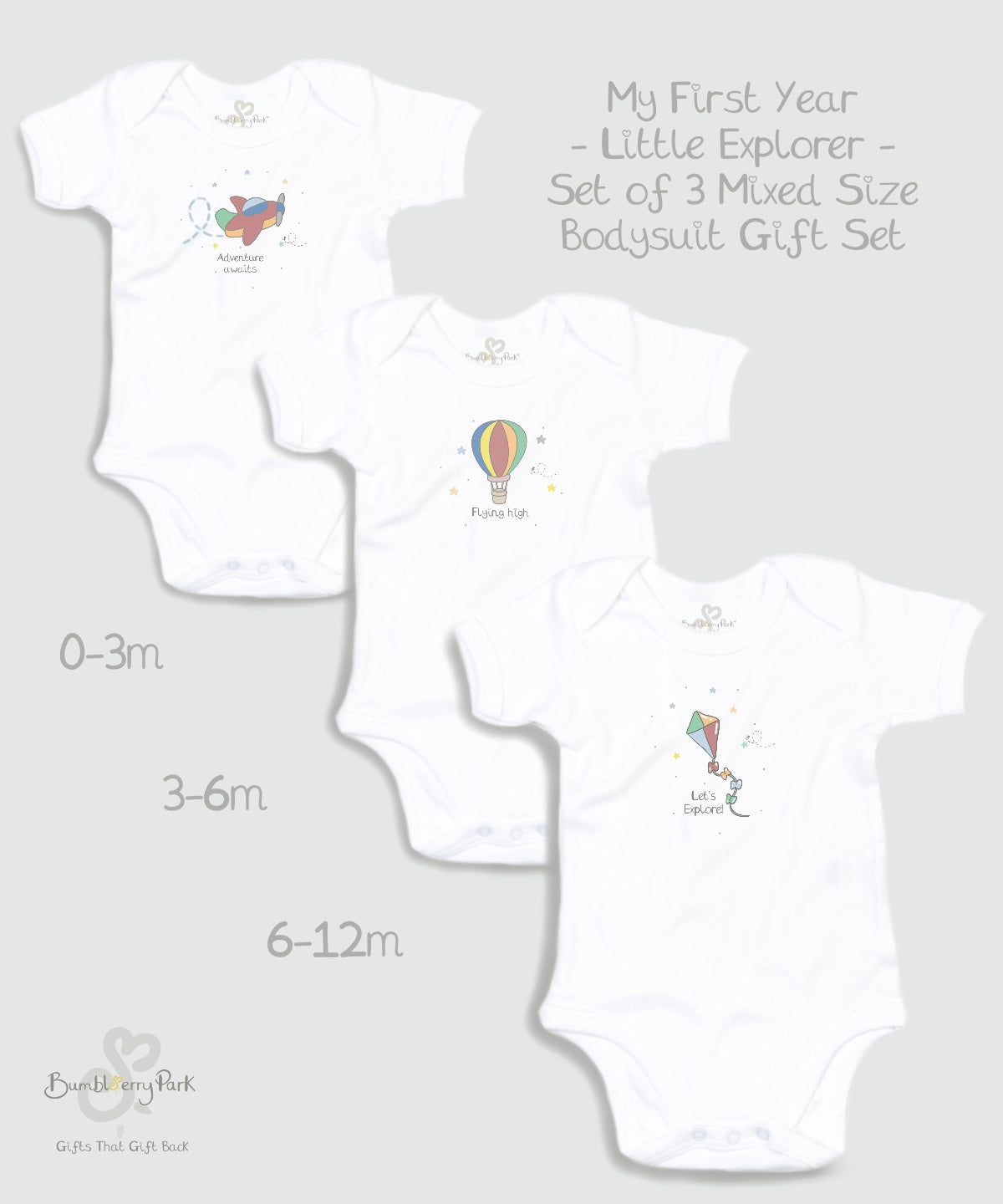 size guide for mixed size baby bodysuit gift set
