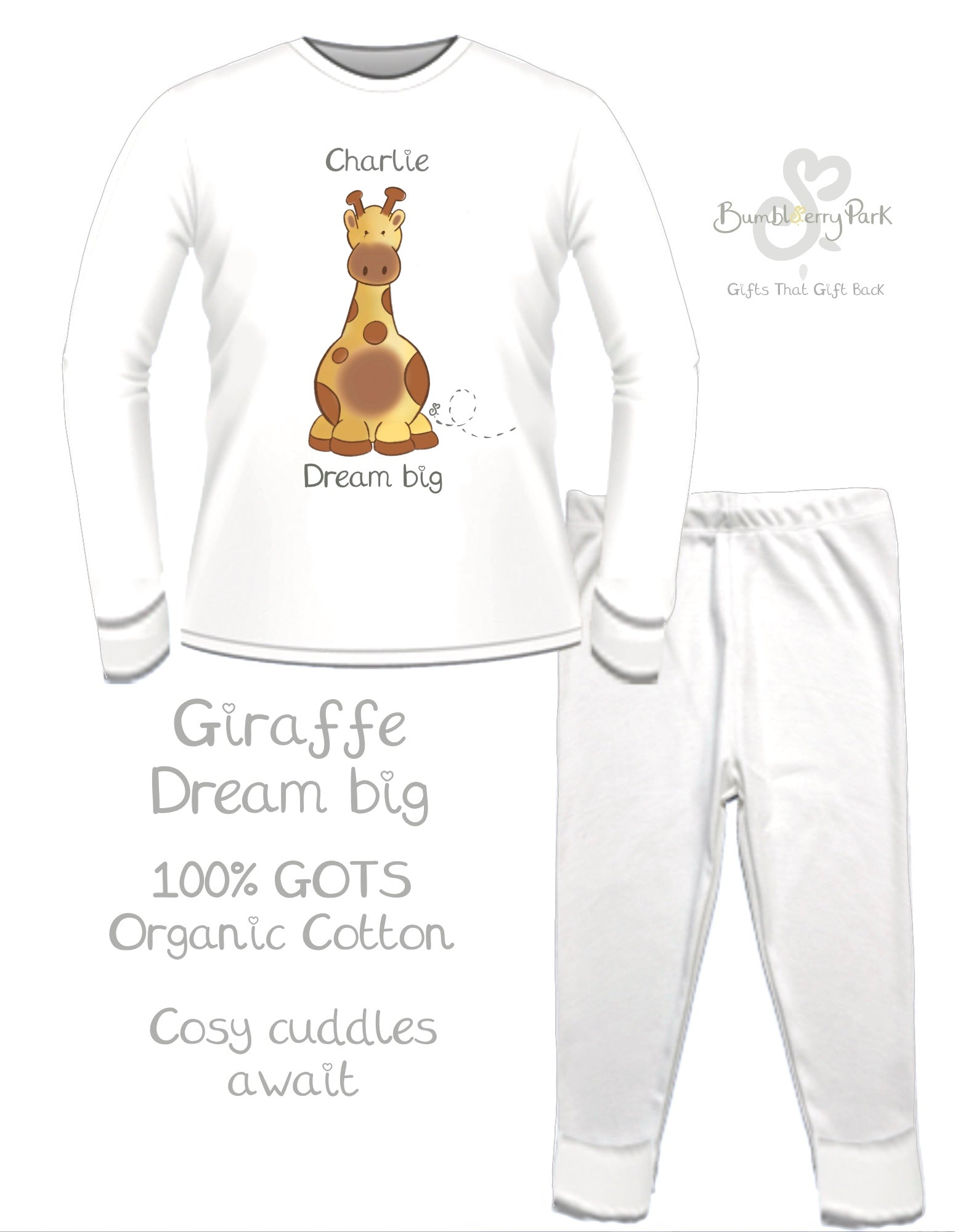 personalised children's giraffe  organic pyjamas personalised with name