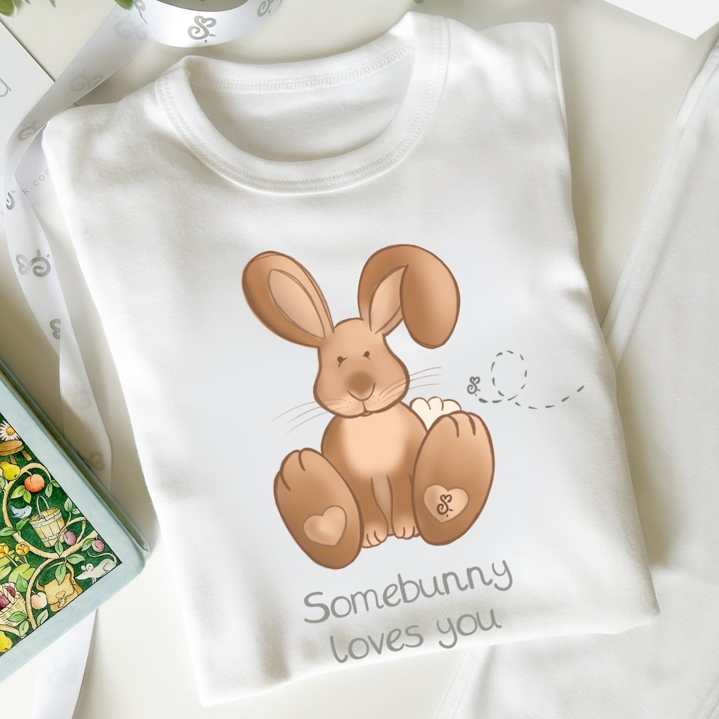 children's bunny pyjama set with somebunny loves you text