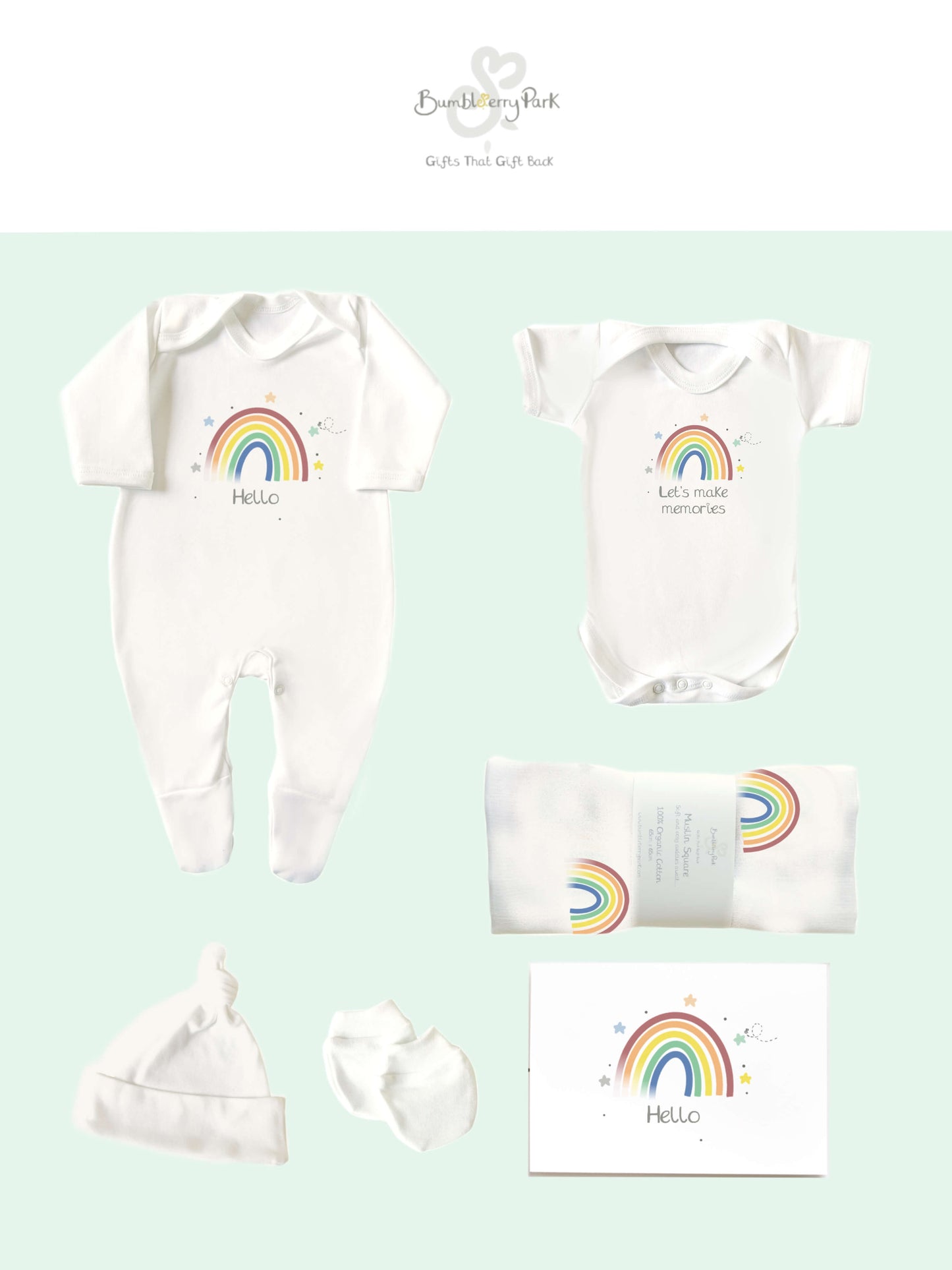 rainbow new baby luxury gift set bumbleberry park