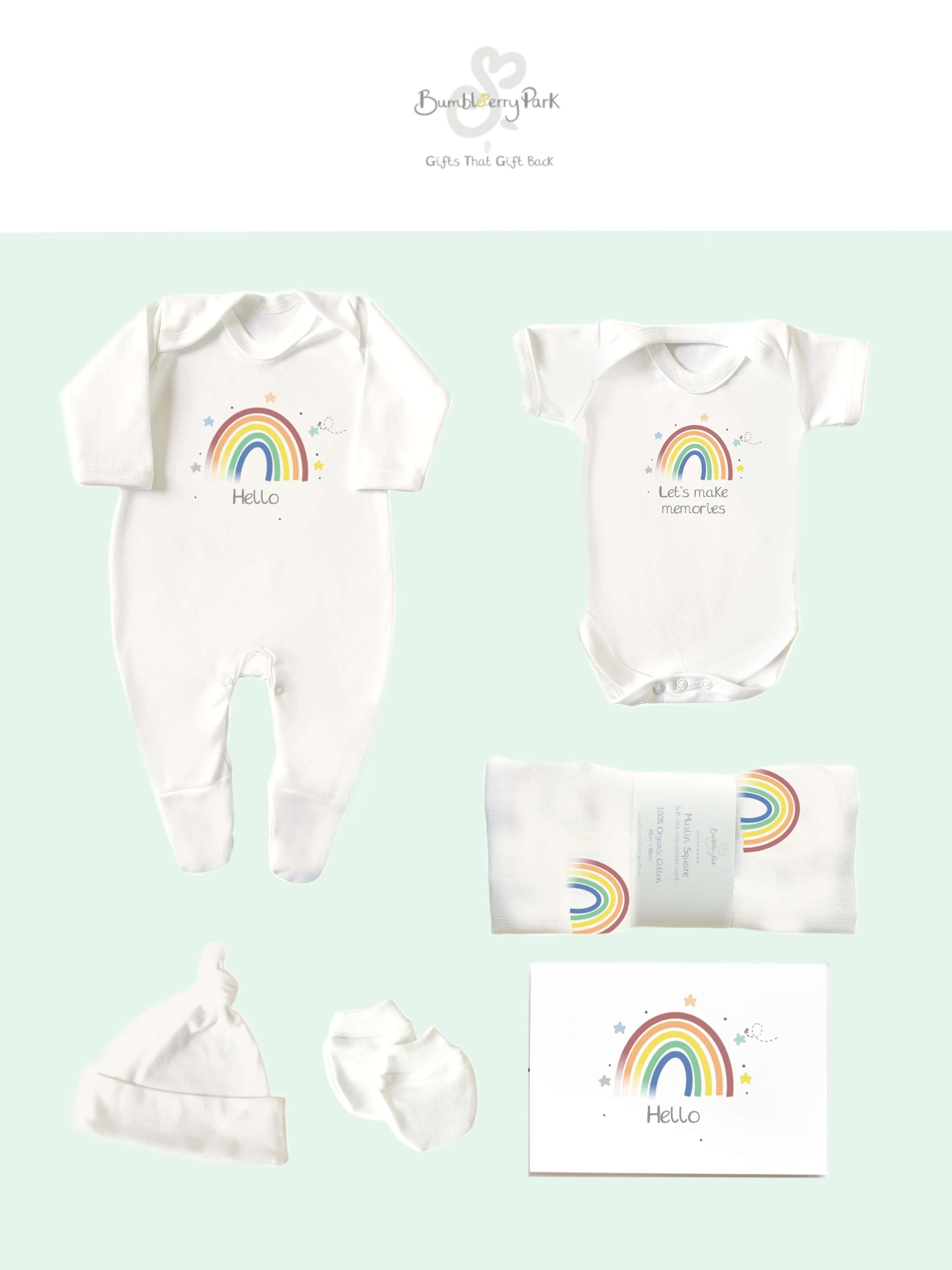 rainbow new baby luxury gift set bumbleberry park