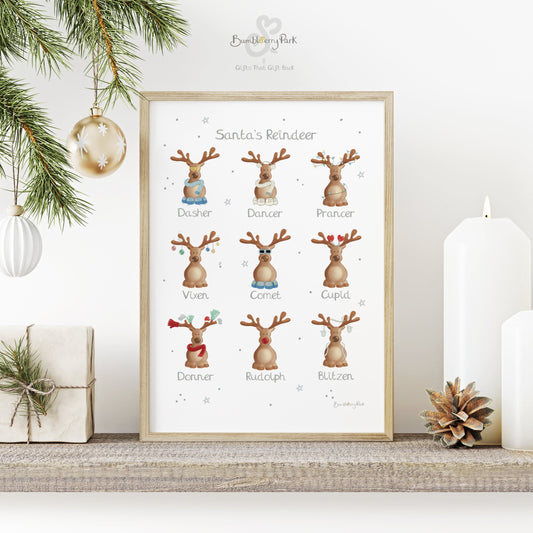 santa's reindeer framed family portrait print bumbleberry park
